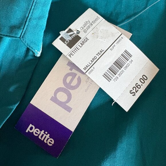 Worthington Wrap Top Womens Sz Large Petite Teal Stretch Sleeveless Collared NEW - Picture 7 of 8